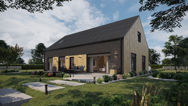 ERDOL 124 - Version Links (Wohnzimmer auf der linken Seite) - Braas Celtic Lumino-Fliese - Drei Zimmer + Treppenhaus - Drei Zimmer-Dachfenster und Ein Bad-Dachfenster - Flächenbündige Rollläden, Motor SOMFY, Funksteuerung - Keine - Instalacja fotowoltaiczna 6,3 kWp (14 paneli) + falownik hybrydowy