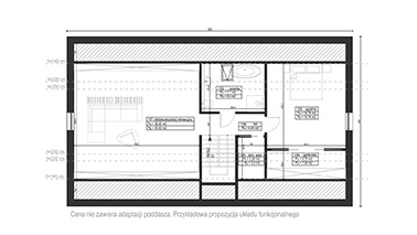 ERDOL 124 - Version Links (Wohnzimmer auf der linken Seite) - Drei Zimmer + Treppenhaus - Grundriss Loft