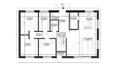 ERDOL 124 - Version Links (Wohnzimmer auf der linken Seite) - Aufteilung A - Drei Zimmer + Treppenhaus - Grundriss Erdgeschoss