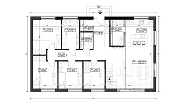 ERDOL 124 - Version Links (Wohnzimmer auf der linken Seite) - Aufteilung A - Vier Zimmer + Treppe im Wohnzimmer - Grundriss Erdgeschoss