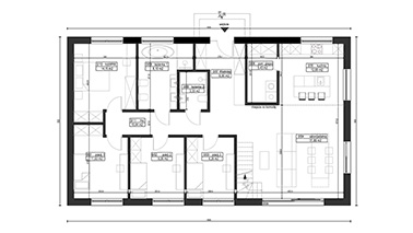 ERDOL 124 - Version Links (Wohnzimmer auf der linken Seite) - Aufteilung B - Vier Zimmer + Treppe im Wohnzimmer - Grundriss Erdgeschoss