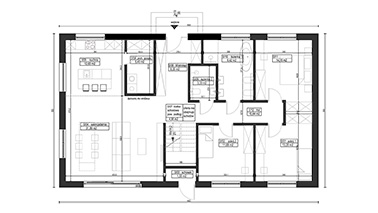 ERDOL 124 - Version Rechts (Wohnzimmer auf der rechten Seite) - Aufteilung B - Drei Zimmer + Treppenhaus - Grundriss Erdgeschoss