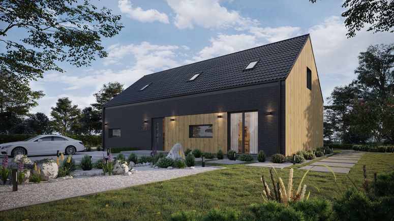 ERDOL 124 - Version Links (Wohnzimmer auf der linken Seite) - Braas Celtic Lumino-Fliese - Drei Zimmer + Treppenhaus - Vier Zimmer-Dachfenster und Ein Bad-Dachfenster - Keine - Keine - Ohne