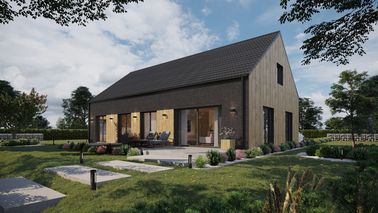 ERDOL 124 - Version Links (Wohnzimmer auf der linken Seite) - Braas Celtic Lumino-Fliese - Vier Zimmer + Treppe im Wohnzimmer - Keine Dachfenster - Keine - Keine - Ohne