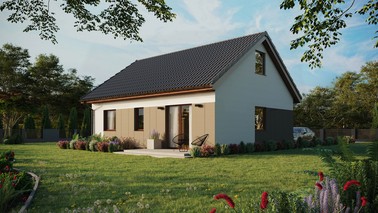 ERDOL 2 - Version Links (Wohnzimmer auf der linken Seite) - Satteldach mit ausgebautem Dachboden -Dachneigung  35 Grad - keine Dachfenster - Standard - Styropor, Netz, Kleber - Nusbaum - Ohne