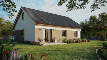 ERDOL 3 - Version Rechts (Wohnzimmer auf der rechten Seite) - Satteldach mit ausgebautem Dachboden -Dachneigung  35 Grad - Keine Dachfenster - Standard - Styropor, Netz, Kleber - Winchester - Ohne