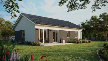 ERDOL 2 XL - Version Rechts (Wohnzimmer auf der rechten Seite) - Satteldach ohne ausgebautem Dachboden -Dachneigung  25 Grad - Keine Dachfenster - Standard - Styropor, Netz, Kleber - Weiß - Ohne