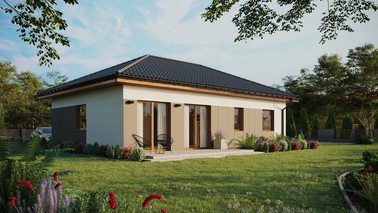 ERDOL 2 XL - Version Rechts (Wohnzimmer auf der rechten Seite) - Walmdach ohne ausgebautem Dachboden - Dachneigung 25 Grad - Keine Dachfenster - Standard - Styropor, Netz, Kleber - Goldene Eiche