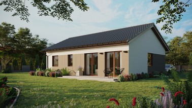 ERDOL 2 XL - Version Links (Wohnzimmer auf der linken Seite) - Satteldach ohne ausgebautem Dachboden -Dachneigung  25 Grad - Keine Dachfenster - Standard - Styropor, Netz, Kleber - Nusbaum - Ohne