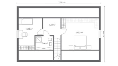 ERDOL 2 XL - Version Links (Wohnzimmer auf der linken Seite) - Treppe im Wohnzimmer - Dachgeschossausbau - Beispielvorschlag