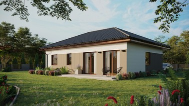 ERDOL 2 XL - Version Links (Wohnzimmer auf der linken Seite) - Walmdach ohne ausgebautem Dachboden - Dachneigung 25 Grad - Keine Dachfenster - Standard - Styropor, Netz, Kleber - Nusbaum