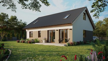 ERDOL 2 XL - Version Links (Wohnzimmer auf der linken Seite) - Satteldach mit ausgebautem Dachboden -Dachneigung  35 Grad - Zwei-Zimmer-Dachfenster - Standard - Styropor, Netz, Kleber - Goldene Eiche - Ohne