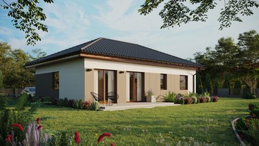 ERDOL 2 XL - Version Rechts (Wohnzimmer auf der rechten Seite) - Walmdach ohne ausgebautem Dachboden - Dachneigung 25 Grad - Keine Dachfenster - Standard - Styropor, Netz, Kleber - Nusbaum