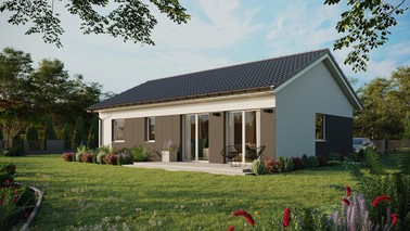 ERDOL 2 XL - Version Links (Wohnzimmer auf der linken Seite) - Satteldach ohne ausgebautem Dachboden -Dachneigung  25 Grad - Keine Dachfenster - Standard - Styropor, Netz, Kleber - Weiß - Ohne