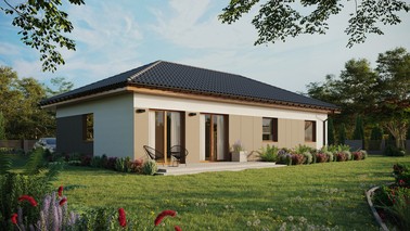 ERDOL 3 XL - Version Rechts (Wohnzimmer auf der rechten Seite) - Walmdach ohne ausgebautem Dachboden - Dachneigung 25 Grad - keine Dachfenster - Standard - Styropor, Netz, Kleber - Goldene Eiche