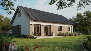 ERDOL 3 XL - Version Rechts (Wohnzimmer auf der rechten Seite) - Satteldach mit ausgebautem Dachboden -Dachneigung  35 Grad - Zwei-Zimmer-Dachfenster - Standard - Styropor, Netz, Kleber - Nusbaum - Ohne
