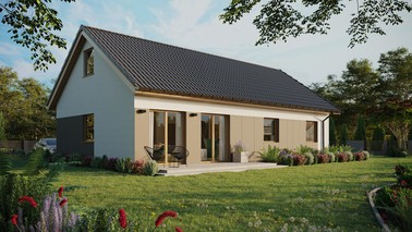 ERDOL 3 XL - Version Rechts (Wohnzimmer auf der rechten Seite) - Satteldach mit ausgebautem Dachboden -Dachneigung  35 Grad - keine Dachfenster - Standard - Styropor, Netz, Kleber - Winchester - Ohne