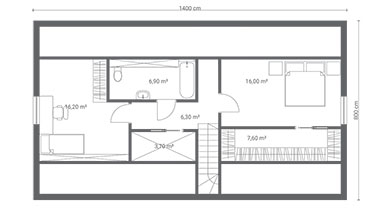 ERDOL 3 XL - Version Links (Wohnzimmer auf der linken Seite) - Treppe im Wohnzimmer - Dachgeschossausbau - Beispielvorschlag