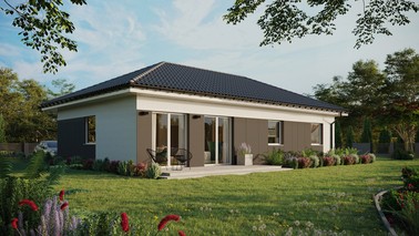 ERDOL 3 XL - Version Rechts (Wohnzimmer auf der rechten Seite) - Walmdach ohne ausgebautem Dachboden - Dachneigung 25 Grad - keine Dachfenster - Standard - Styropor, Netz, Kleber - Weiß