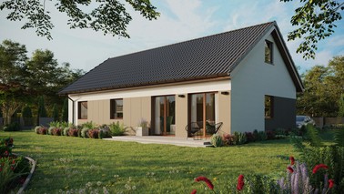 ERDOL 3 XL - Version Links (Wohnzimmer auf der linken Seite) - Satteldach mit ausgebautem Dachboden -Dachneigung  35 Grad - Zwei-Zimmer-Dachfenster - Standard - Styropor, Netz, Kleber - Nusbaum - Ohne