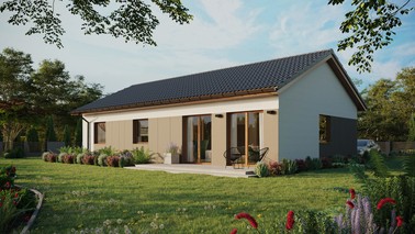 ERDOL 3 XL - Version Links (Wohnzimmer auf der linken Seite) - Satteldach ohne ausgebautem Dachboden -Dachneigung  25 Grad - keine Dachfenster - Standard - Styropor, Netz, Kleber - Goldene Eiche - Ohne