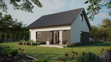 ERDOL 1 - Version Links (Wohnzimmer auf der linken Seite) - Satteldach mit ausgebautem Dachboden -Dachneigung  35 Grad - keine Dachfenster - Standard - Styropor, Netz, Kleber - Anthrazit - Ohne