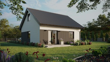 ERDOL 1 - Version Rechts (Wohnzimmer auf der rechten Seite) - Satteldach mit ausgebautem Dachboden -Dachneigung  35 Grad - keine Dachfenster - Standard - Styropor, Netz, Kleber - Anthrazit - Ohne