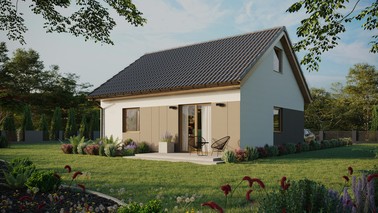 ERDOL 1 - Version Links (Wohnzimmer auf der linken Seite) - Satteldach mit ausgebautem Dachboden -Dachneigung  35 Grad - keine Dachfenster - Standard - Styropor, Netz, Kleber - Winchester - Ohne