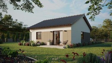 ERDOL 1 - Version Links (Wohnzimmer auf der linken Seite) - Satteldach ohne ausgebautem Dachboden -Dachneigung  25 Grad - keine Dachfenster - Standard - Styropor, Netz, Kleber - Nusbaum - Ohne
