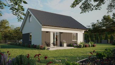 ERDOL 1 - Version Rechts (Wohnzimmer auf der rechten Seite) - Satteldach mit ausgebautem Dachboden -Dachneigung  35 Grad - keine Dachfenster - Standard - Styropor, Netz, Kleber - Weiß - Ohne