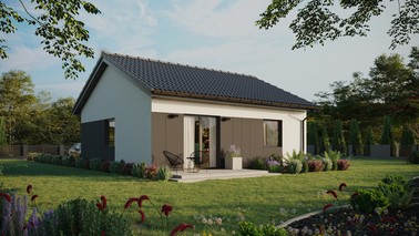 ERDOL 1 - Version Rechts (Wohnzimmer auf der rechten Seite) - Satteldach ohne ausgebautem Dachboden -Dachneigung  25 Grad - keine Dachfenster - Standard - Styropor, Netz, Kleber - Anthrazit - Ohne