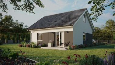 ERDOL 1 - Version Links (Wohnzimmer auf der linken Seite) - Satteldach mit ausgebautem Dachboden -Dachneigung  35 Grad - keine Dachfenster - Standard - Styropor, Netz, Kleber - Weiß - Ohne