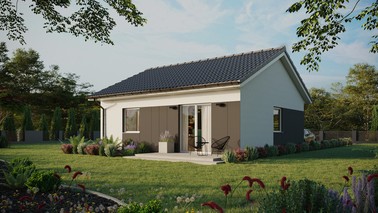 ERDOL 1 - Version Links (Wohnzimmer auf der linken Seite) - Satteldach ohne ausgebautem Dachboden -Dachneigung  25 Grad - keine Dachfenster - Standard - Styropor, Netz, Kleber - Weiß - Photovoltaik-Installation 6,4 kWp (16 Paneele)