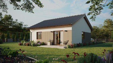 ERDOL 1 - Version Links (Wohnzimmer auf der linken Seite) - Satteldach ohne ausgebautem Dachboden -Dachneigung  25 Grad - keine Dachfenster - Standard - Styropor, Netz, Kleber - Goldene Eiche - Ohne